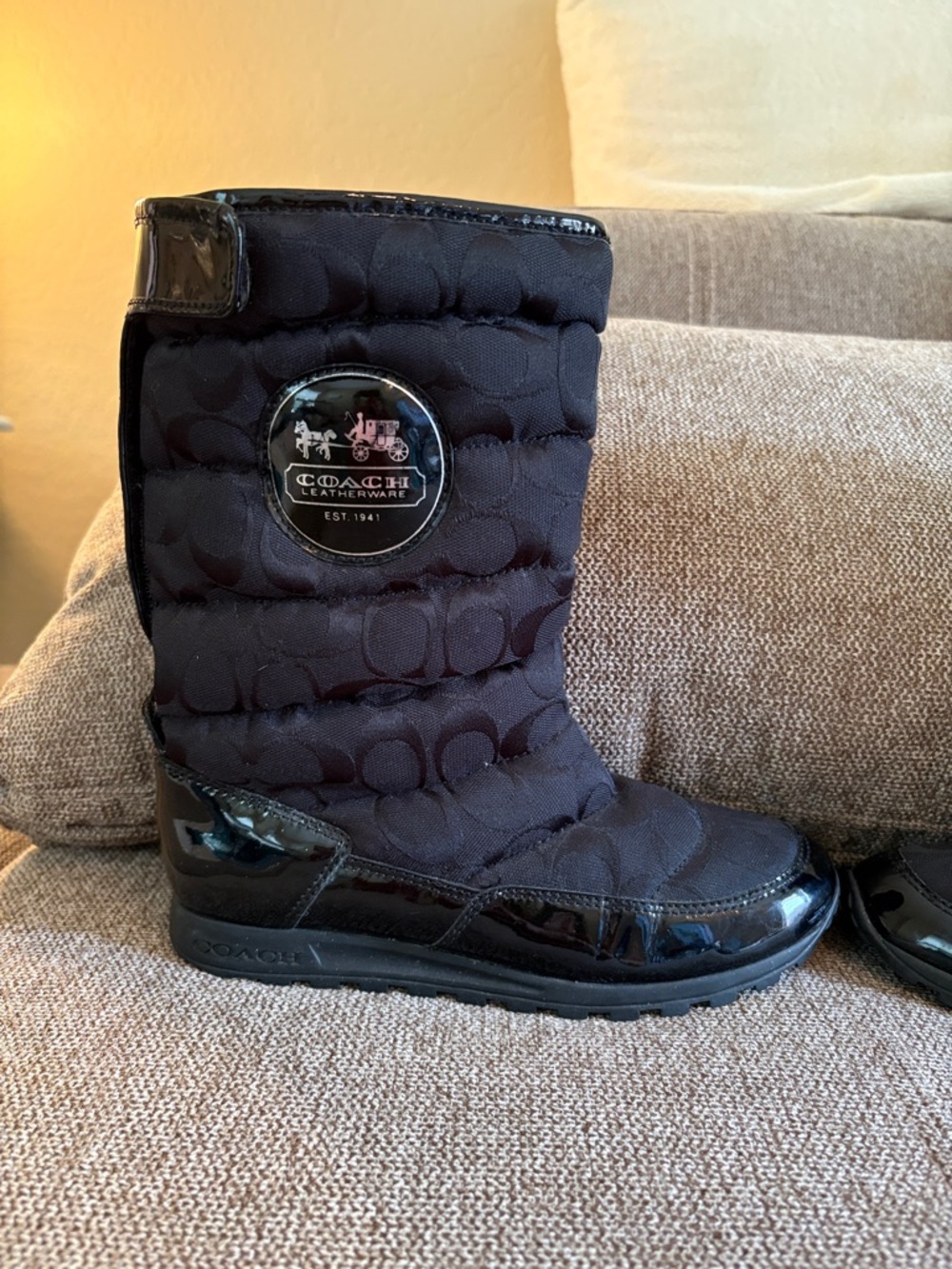 Coach Black Quilted Logo Mid-Calf Boots - Picture 3 of 7